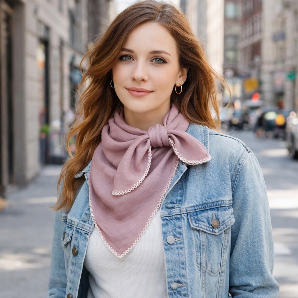 NWOT Womens Fashion Scarf - Rose/pink with White Trim